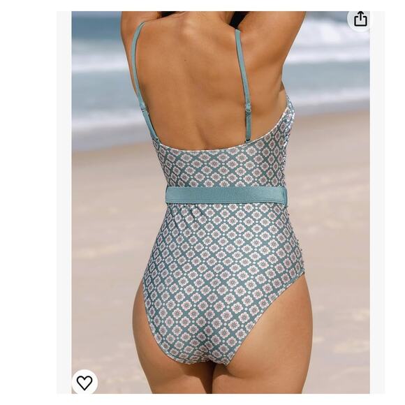 CUPSHE One Piece Square Neck Ruched Belted - Size Extra Large - Picture 4 of 8